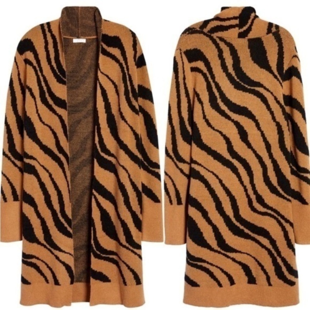 LEITH Dale Zebra Tan Open Cardigan Size Small NWT